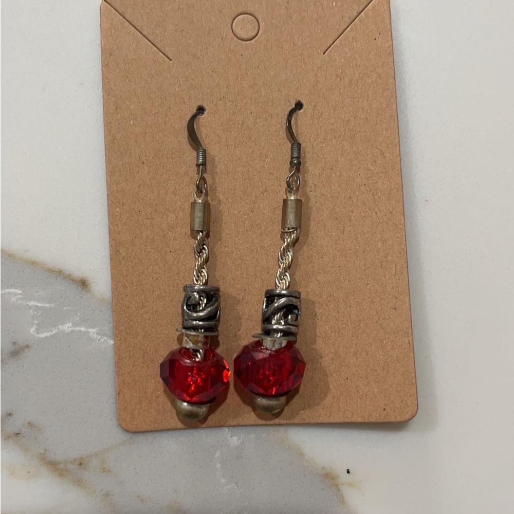handmade pandora inspired (not a replica) ruby red earrings